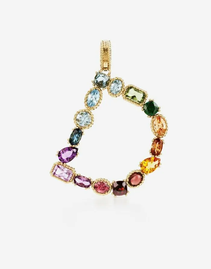 Dolce and Gabbana Alphabet Collection Women Rainbow Alphabet D 18 Kt Yellow Gold Charm With Multicolor Fine Gems Gold Dolce and Gabbana Alphabet Collection Women Rainbow Alphabet D 18 Kt Yellow Gold Charm With Multicolor Fine Gems Gold