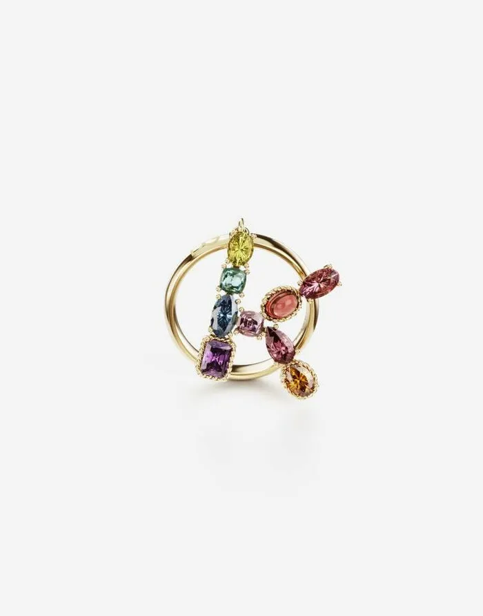 Dolce and Gabbana Alphabet Collection Women Rainbow Alphabet K Ring In Yellow Gold With Multicolor Fine Gems Gold Dolce and Gabbana Alphabet Collection Women Rainbow Alphabet K Ring In Yellow Gold With Multicolor Fine Gems Gold
