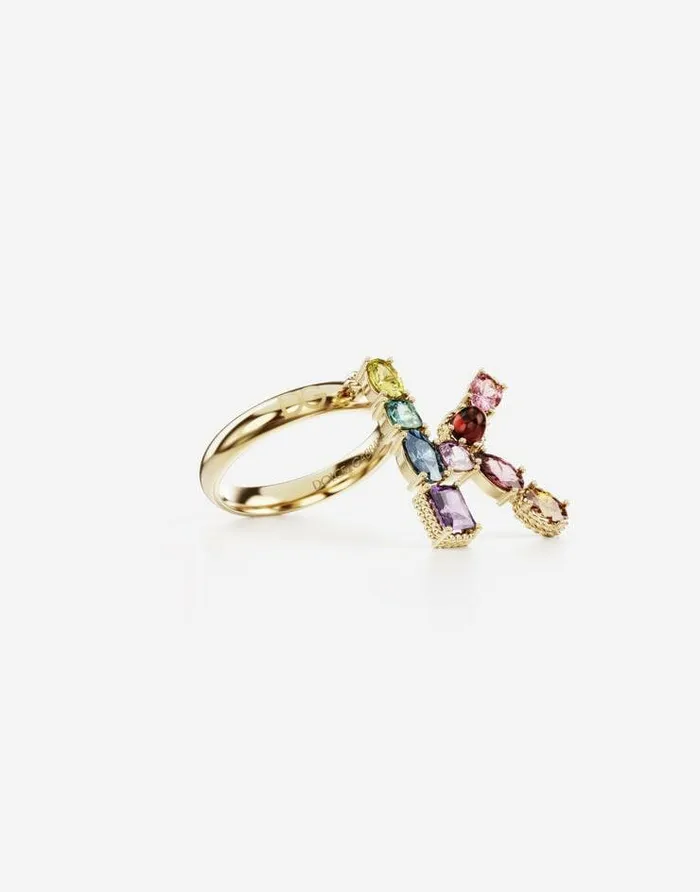 Dolce and Gabbana Alphabet Collection Women Rainbow Alphabet K Ring In Yellow Gold With Multicolor Fine Gems Gold Dolce and Gabbana Alphabet Collection Women Rainbow Alphabet K Ring In Yellow Gold With Multicolor Fine Gems Gold