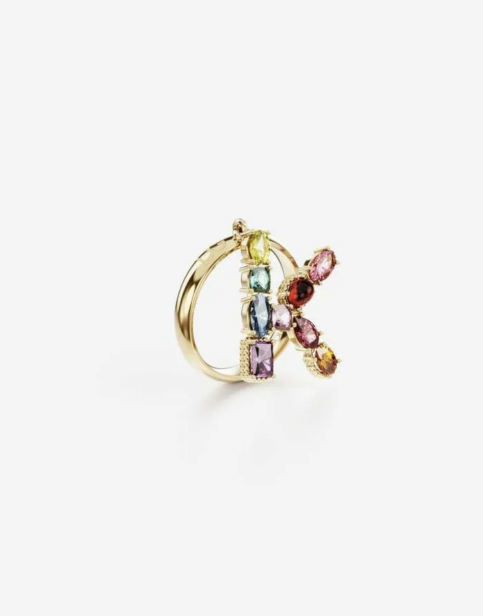Dolce and Gabbana Alphabet Collection Women Rainbow Alphabet K Ring In Yellow Gold With Multicolor Fine Gems Gold Dolce and Gabbana Alphabet Collection Women Rainbow Alphabet K Ring In Yellow Gold With Multicolor Fine Gems Gold