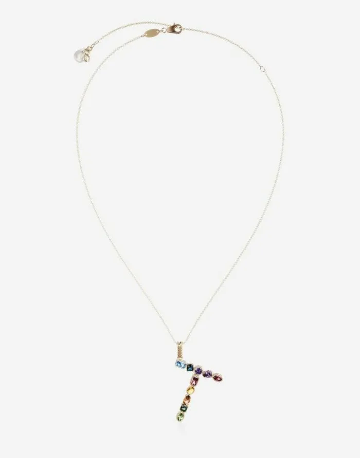Dolce and Gabbana Alphabet Collection Women Rainbow Alphabet T Pendant In Yellow Gold With Multicolor Fine Gems Gold Dolce and Gabbana Alphabet Collection Women Rainbow Alphabet T Pendant In Yellow Gold With Multicolor Fine Gems Gold