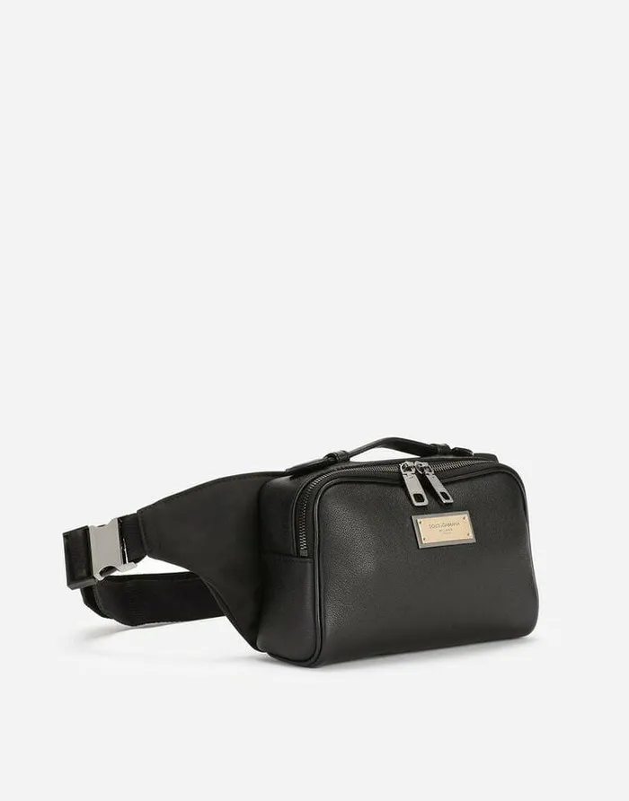 Dolce and Gabbana Backpacks And Fanny Packs Men Grainy Calfskin Belt Bag Black Dolce and Gabbana Backpacks And Fanny Packs Men Grainy Calfskin Belt Bag Black