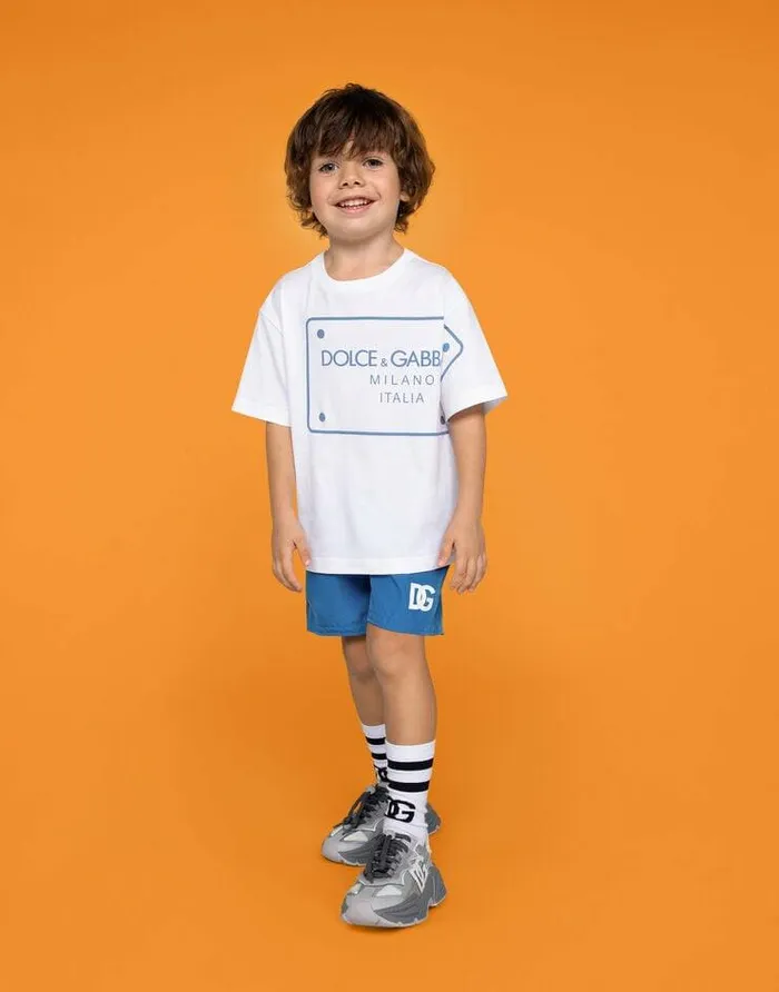 Dolce and Gabbana Beachwear Children Nylon Swim Trunks With DG Logo Print Multicolor Dolce and Gabbana Beachwear Children Nylon Swim Trunks With DG Logo Print Multicolor