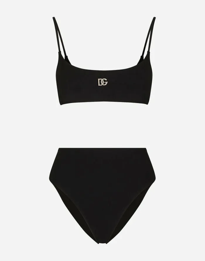 Dolce and Gabbana Beachwear Women Bralet Bikini With DG Logo Black