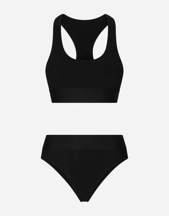 Dolce and Gabbana Beachwear Women Bralette Swimsuit With Branded Elastic Black
