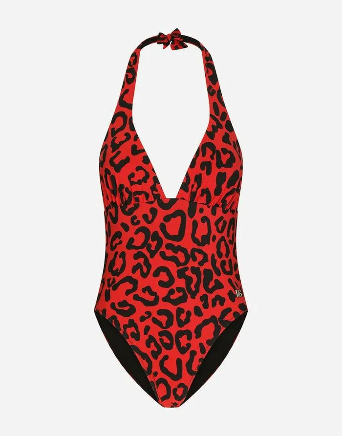 Dolce and Gabbana Beachwear Women Leopardprint Onepiece Swimsuit With Plunging Neckline Multicolor Dolce and Gabbana Beachwear Women Leopardprint Onepiece Swimsuit With Plunging Neckline Multicolor