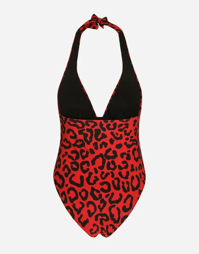 Dolce and Gabbana Beachwear Women Leopardprint Onepiece Swimsuit With Plunging Neckline Multicolor Dolce and Gabbana Beachwear Women Leopardprint Onepiece Swimsuit With Plunging Neckline Multicolor