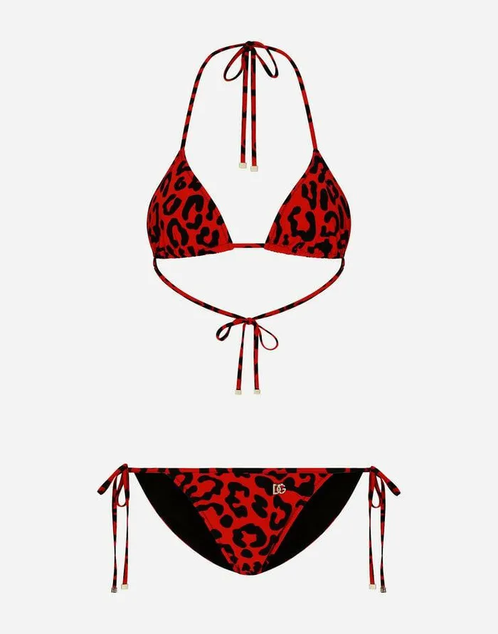 Dolce and Gabbana Beachwear Women Leopardprint Triangle Bikini Multicolor