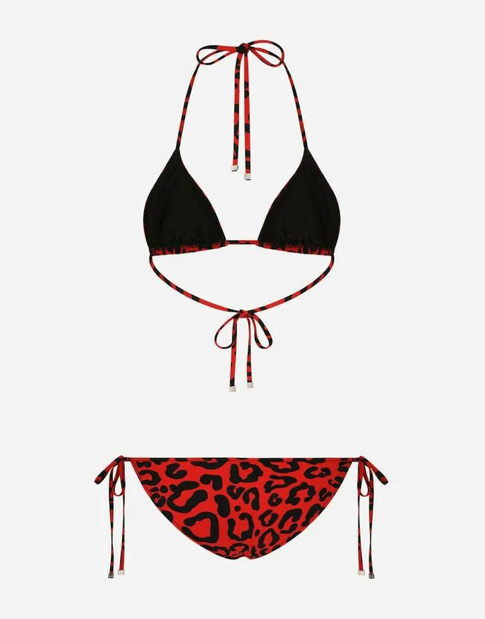 Dolce and Gabbana Beachwear Women Leopardprint Triangle Bikini Multicolor Dolce and Gabbana Beachwear Women Leopardprint Triangle Bikini Multicolor