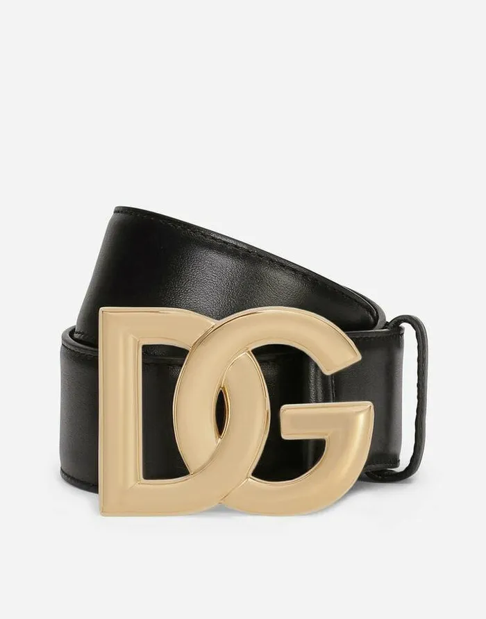 Dolce and Gabbana Belts Women Calfskin Belt With DG Logo Black