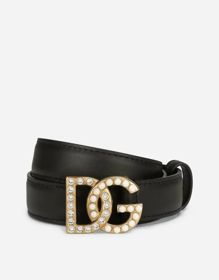 Dolce and Gabbana Belts Women Calfskin Belt With DG Logo With Rhinestones And Pearls Multicolor Dolce and Gabbana Belts Women Calfskin Belt With DG Logo With Rhinestones And Pearls Multicolor