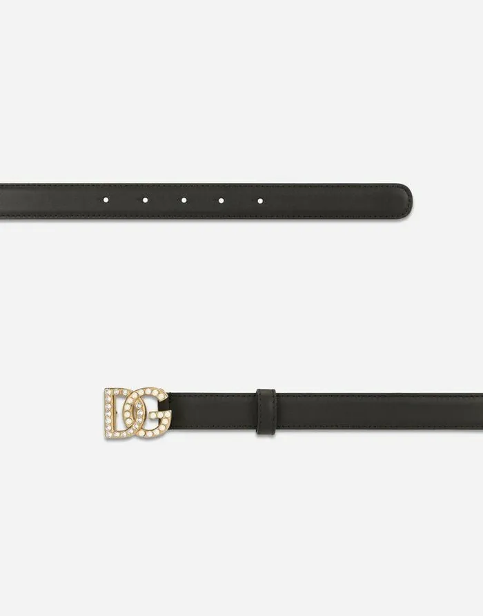 Dolce and Gabbana Belts Women Calfskin Belt With DG Logo With Rhinestones And Pearls Multicolor Dolce and Gabbana Belts Women Calfskin Belt With DG Logo With Rhinestones And Pearls Multicolor