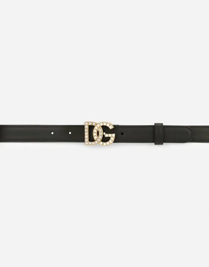 Dolce and Gabbana Belts Women Calfskin Belt With DG Logo With Rhinestones And Pearls Multicolor Dolce and Gabbana Belts Women Calfskin Belt With DG Logo With Rhinestones And Pearls Multicolor
