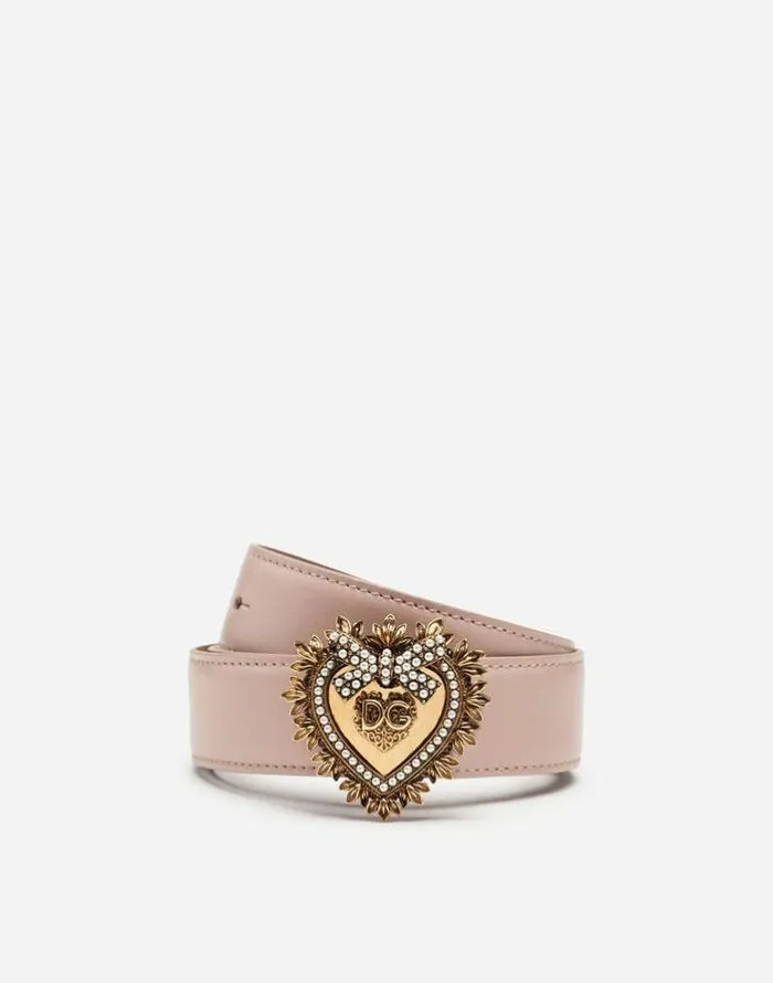 Dolce and Gabbana Belts Women Devotion Belt In Lux Leather Pale Pink
