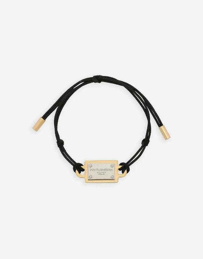 Dolce and Gabbana Bijoux Women Bracelet With Cord And Logo Tag Black