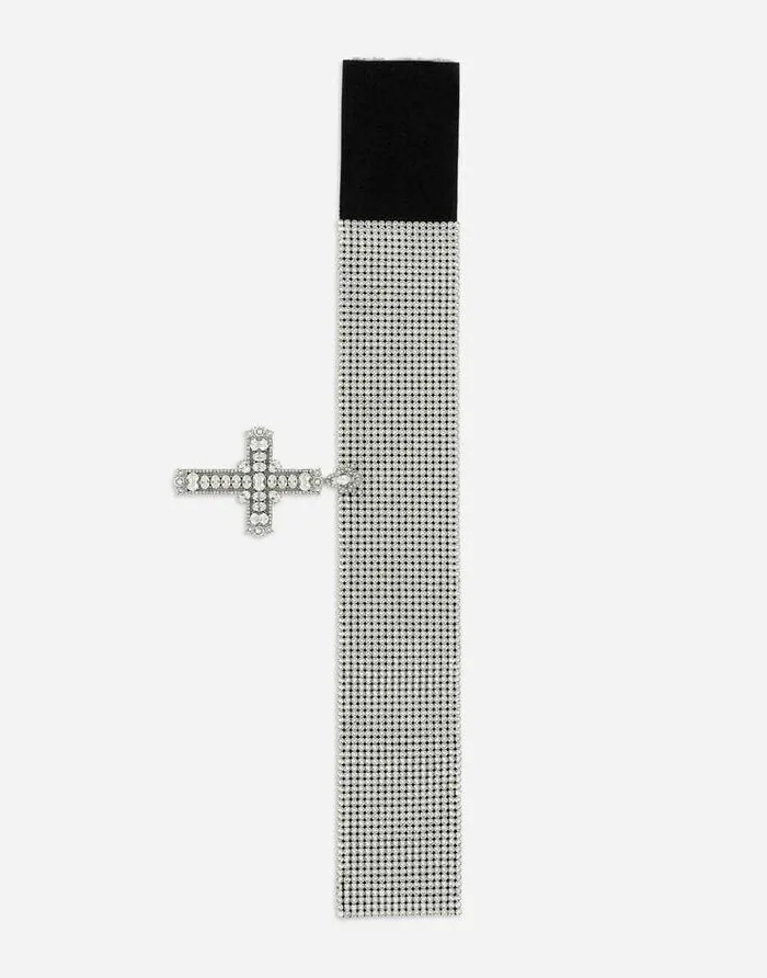 Dolce and Gabbana Bijoux Women Crystal Mesh Choker With Cross Crystal Dolce and Gabbana Bijoux Women Crystal Mesh Choker With Cross Crystal