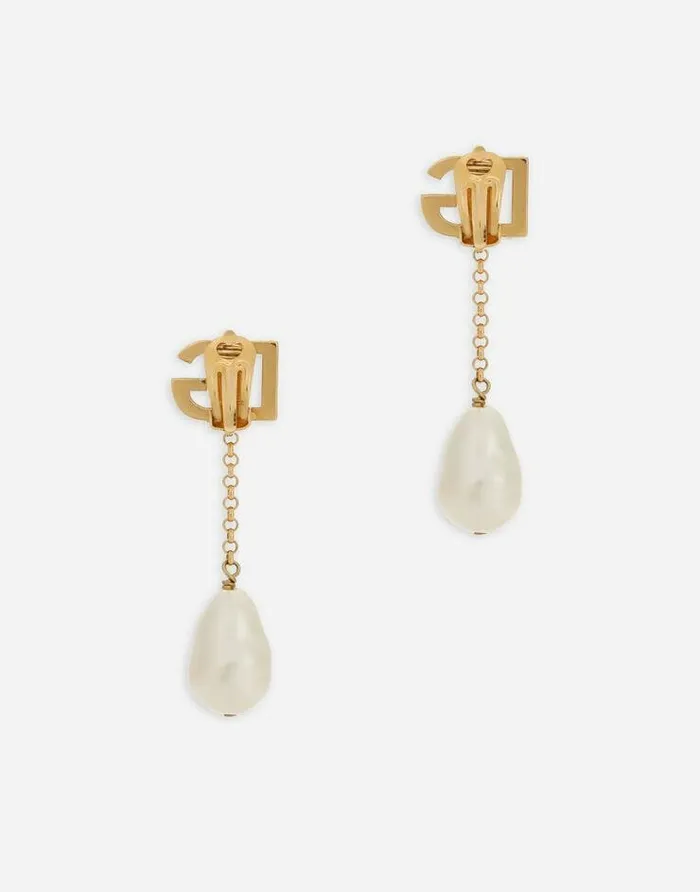 Dolce and Gabbana Bijoux Women Drop Earrings With Pearls And DG Logo Gold Dolce and Gabbana Bijoux Women Drop Earrings With Pearls And DG Logo Gold