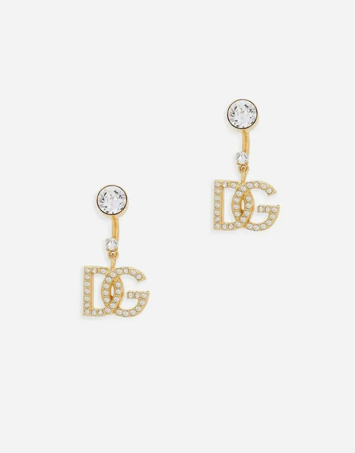 Dolce and Gabbana Bijoux Women Earrings With DG Logo And Rhinestones Gold
