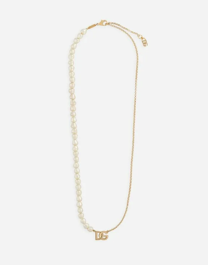 Dolce and Gabbana Bijoux Women Link Necklace With Pearls And DG Logo Gold Dolce and Gabbana Bijoux Women Link Necklace With Pearls And DG Logo Gold