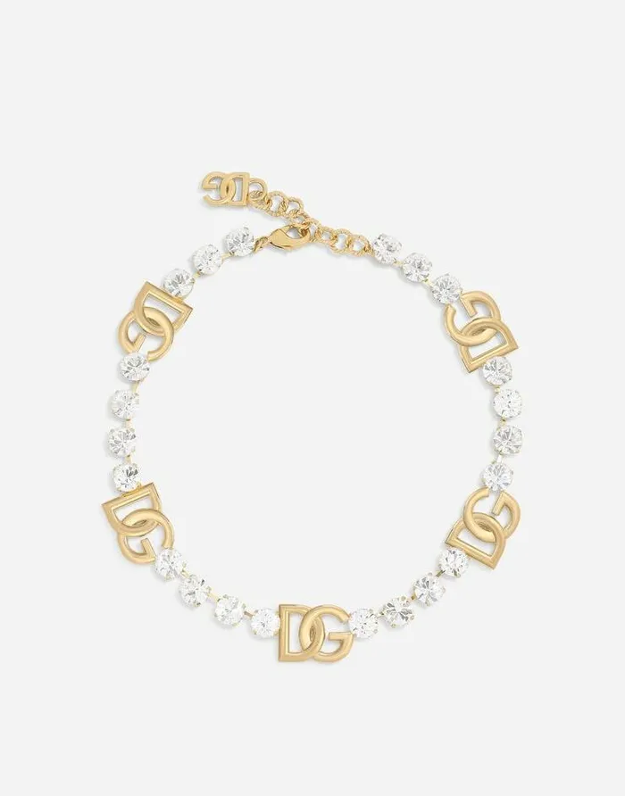 Dolce and Gabbana Bijoux Women Rhinestone Necklace With DG Logo Gold