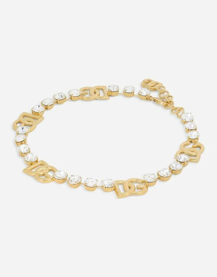 Dolce and Gabbana Bijoux Women Rhinestone Necklace With DG Logo Gold Dolce and Gabbana Bijoux Women Rhinestone Necklace With DG Logo Gold