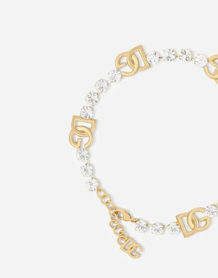 Dolce and Gabbana Bijoux Women Rhinestone Necklace With DG Logo Gold Dolce and Gabbana Bijoux Women Rhinestone Necklace With DG Logo Gold