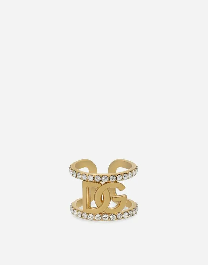 Dolce and Gabbana Bijoux Women Ring With Rhinestones And DG Logo Gold