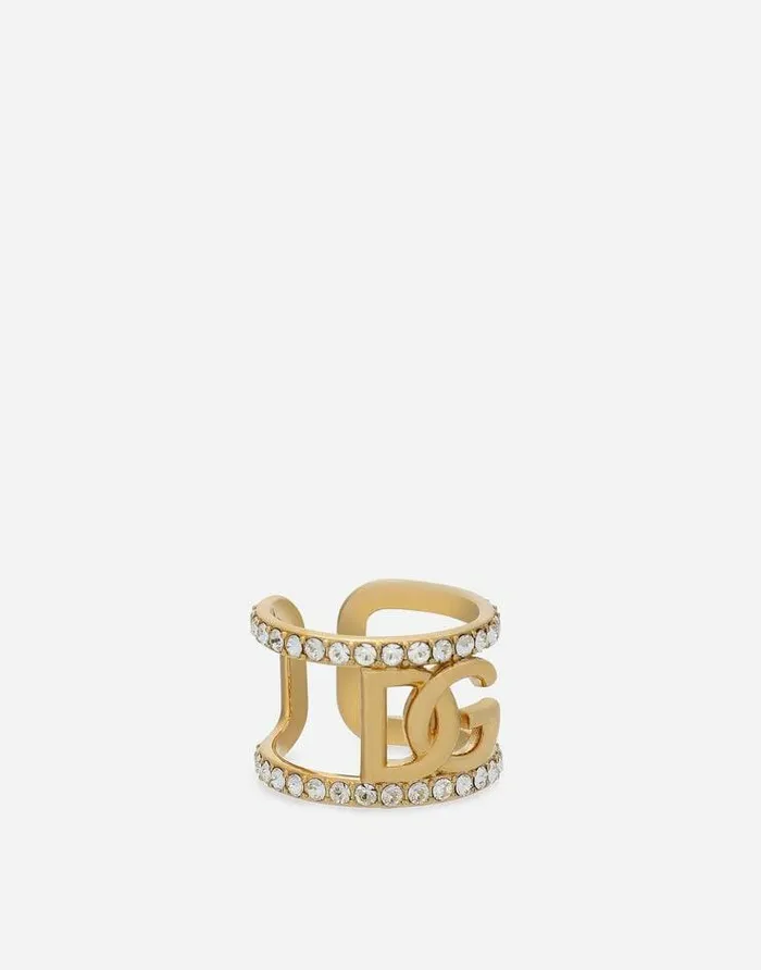 Dolce and Gabbana Bijoux Women Ring With Rhinestones And DG Logo Gold Dolce and Gabbana Bijoux Women Ring With Rhinestones And DG Logo Gold
