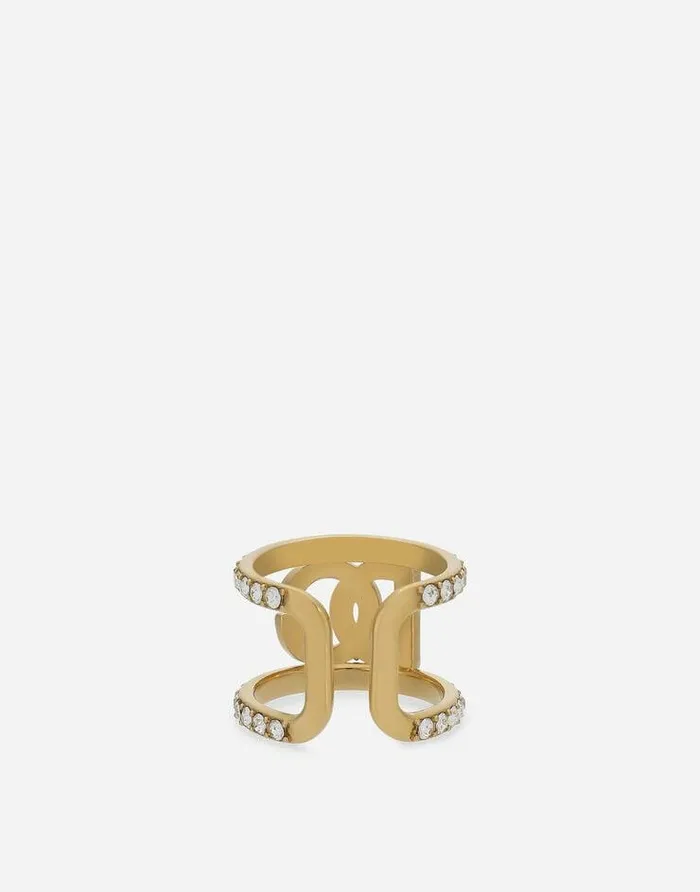 Dolce and Gabbana Bijoux Women Ring With Rhinestones And DG Logo Gold Dolce and Gabbana Bijoux Women Ring With Rhinestones And DG Logo Gold