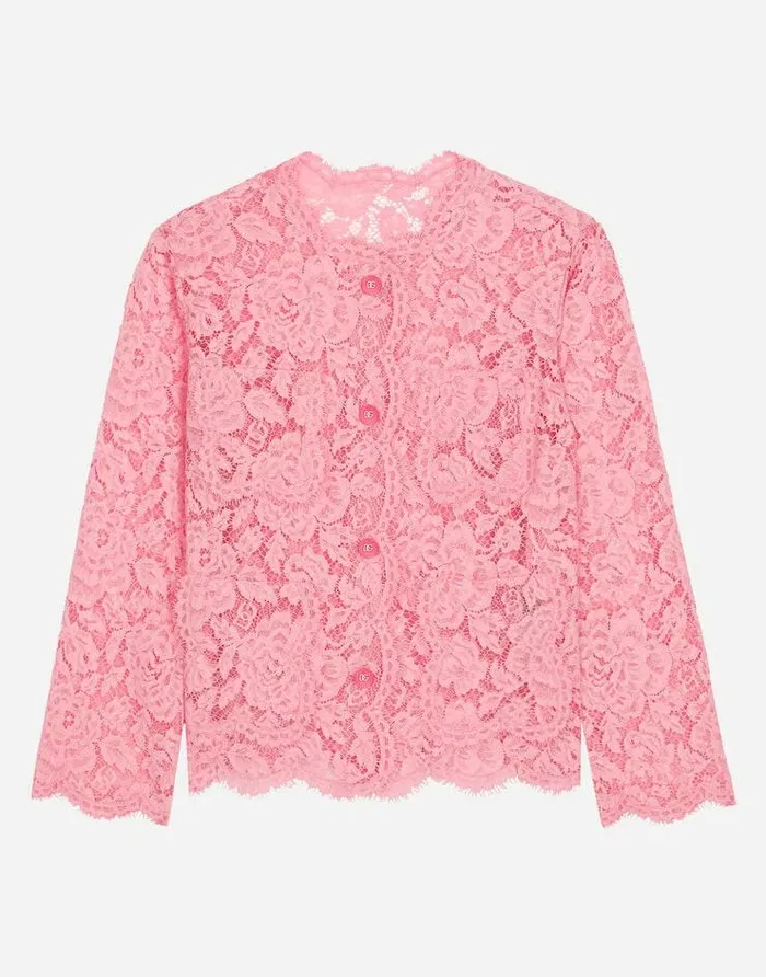 Dolce and Gabbana Blazers Women Singlebreasted Lace Jacket Pink
