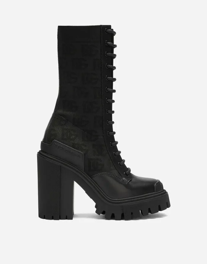 Dolce and Gabbana Boots And Booties Women Stretch Mesh Ankle Boots With Allover DG Logo Black Dolce and Gabbana Boots And Booties Women Stretch Mesh Ankle Boots With Allover DG Logo Black