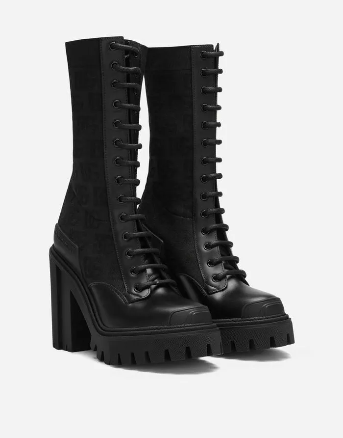 Dolce and Gabbana Boots And Booties Women Stretch Mesh Ankle Boots With Allover DG Logo Black Dolce and Gabbana Boots And Booties Women Stretch Mesh Ankle Boots With Allover DG Logo Black
