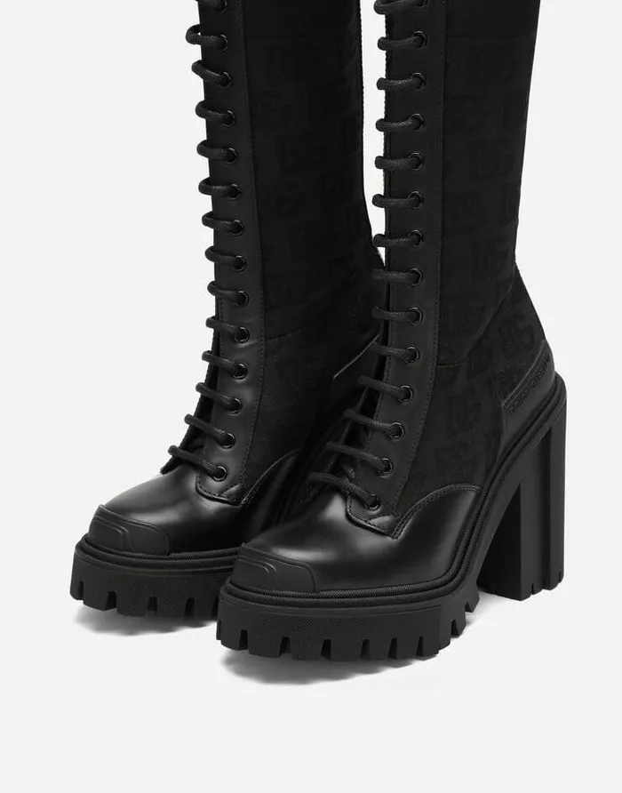 Dolce and Gabbana Boots And Booties Women Stretch Mesh Ankle Boots With Allover DG Logo Black Dolce and Gabbana Boots And Booties Women Stretch Mesh Ankle Boots With Allover DG Logo Black