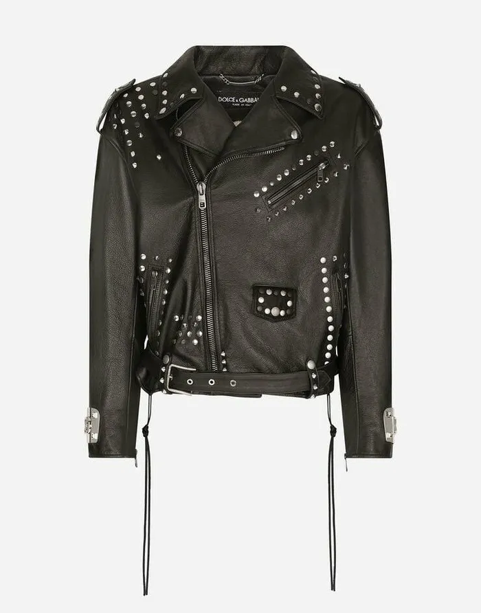 Dolce and Gabbana Coats And Jackets Men Bullskin Jacket With Studs Multicolor