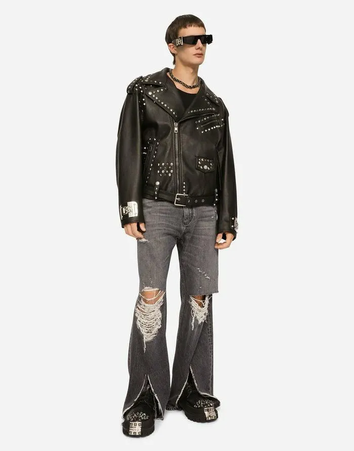 Dolce and Gabbana Coats And Jackets Men Bullskin Jacket With Studs Multicolor Dolce and Gabbana Coats And Jackets Men Bullskin Jacket With Studs Multicolor