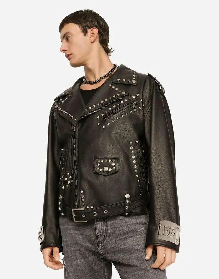 Dolce and Gabbana Coats And Jackets Men Bullskin Jacket With Studs Multicolor Dolce and Gabbana Coats And Jackets Men Bullskin Jacket With Studs Multicolor
