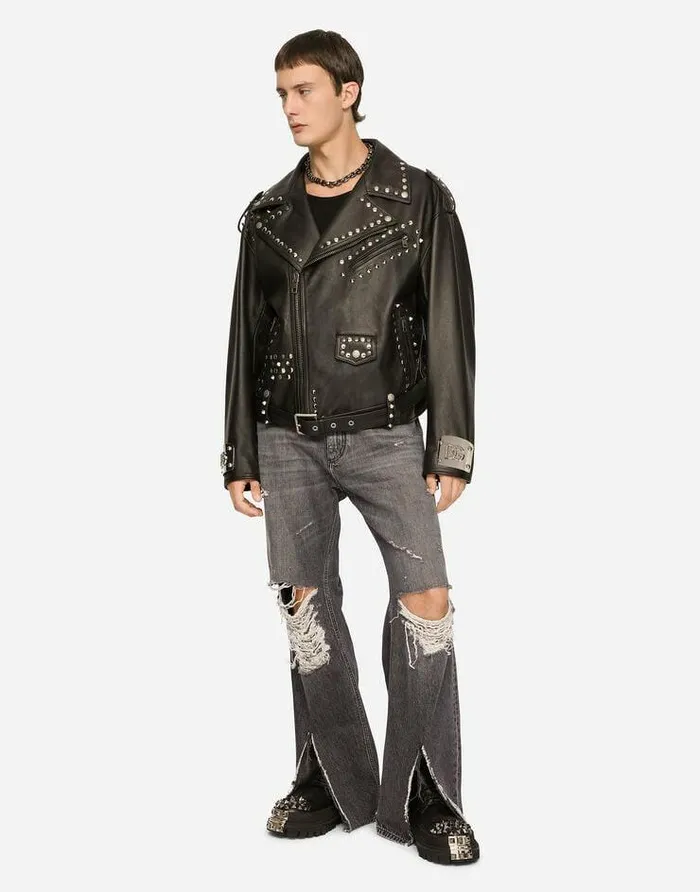 Dolce and Gabbana Coats And Jackets Men Bullskin Jacket With Studs Multicolor Dolce and Gabbana Coats And Jackets Men Bullskin Jacket With Studs Multicolor
