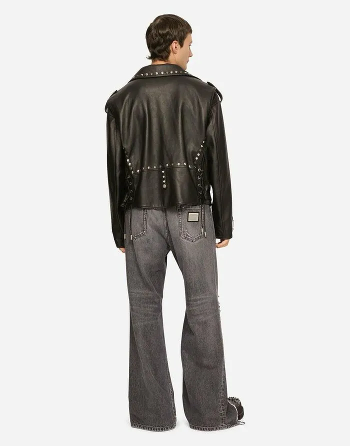 Dolce and Gabbana Coats And Jackets Men Bullskin Jacket With Studs Multicolor Dolce and Gabbana Coats And Jackets Men Bullskin Jacket With Studs Multicolor