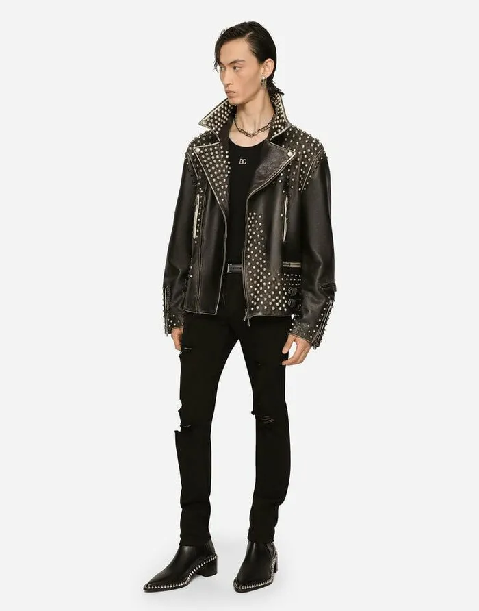 Dolce and Gabbana Coats And Jackets Men Bullskin Jacket With Studs Multicolor Dolce and Gabbana Coats And Jackets Men Bullskin Jacket With Studs Multicolor