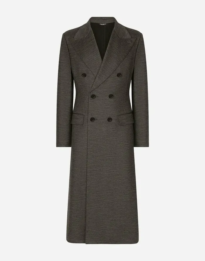 Dolce and Gabbana Coats And Jackets Men Doublebreasted Technical Wool Jersey Coat Grey Dolce and Gabbana Coats And Jackets Men Doublebreasted Technical Wool Jersey Coat Grey