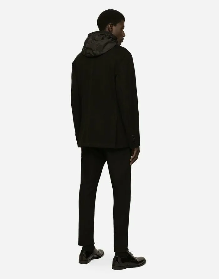 Dolce and Gabbana Coats And Jackets Men Hooded Jersey Jacket And Nylon Vest Black Dolce and Gabbana Coats And Jackets Men Hooded Jersey Jacket And Nylon Vest Black
