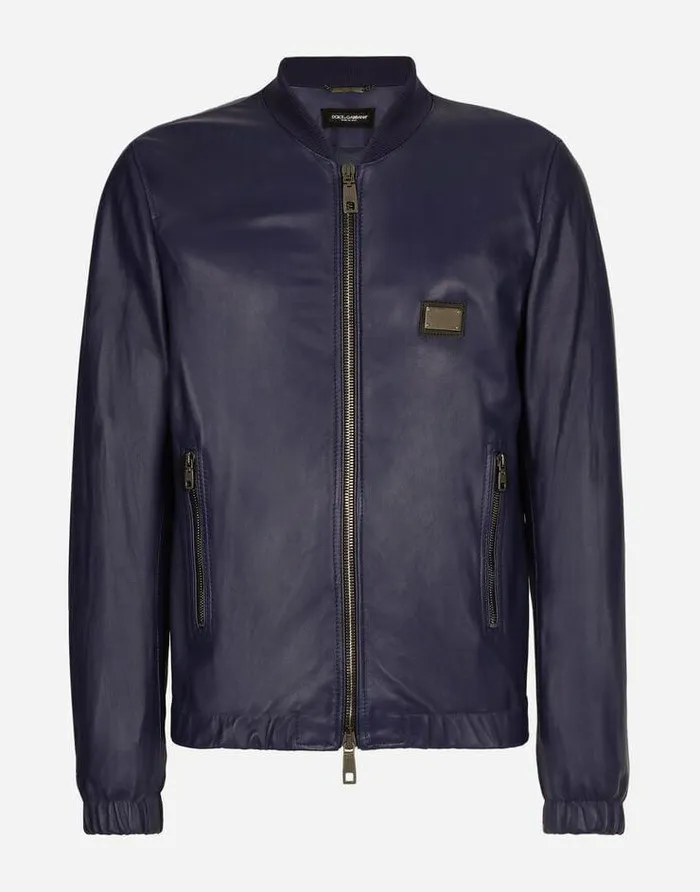 Dolce and Gabbana Coats And Jackets Men Leather Jacket With Branded Tag Blue