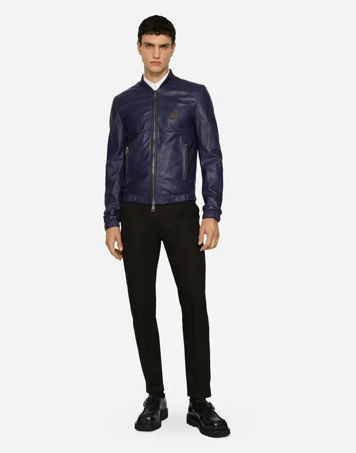Dolce and Gabbana Coats And Jackets Men Leather Jacket With Branded Tag Blue Dolce and Gabbana Coats And Jackets Men Leather Jacket With Branded Tag Blue