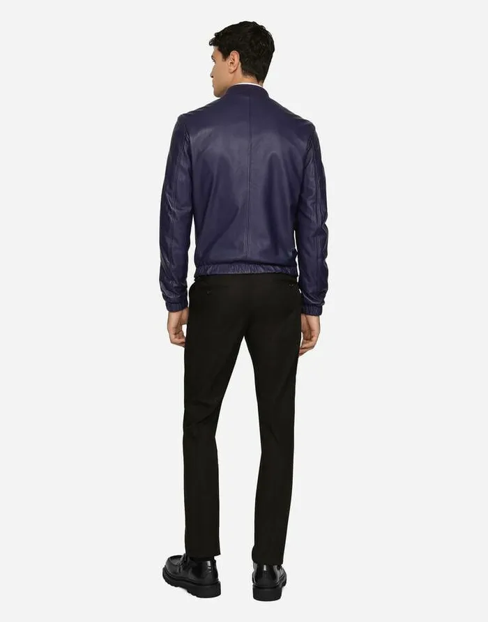 Dolce and Gabbana Coats And Jackets Men Leather Jacket With Branded Tag Blue Dolce and Gabbana Coats And Jackets Men Leather Jacket With Branded Tag Blue