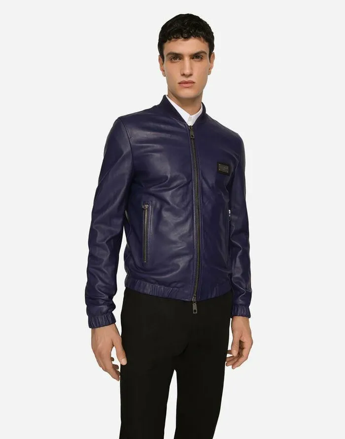 Dolce and Gabbana Coats And Jackets Men Leather Jacket With Branded Tag Blue Dolce and Gabbana Coats And Jackets Men Leather Jacket With Branded Tag Blue