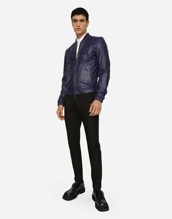 Dolce and Gabbana Coats And Jackets Men Leather Jacket With Branded Tag Blue Dolce and Gabbana Coats And Jackets Men Leather Jacket With Branded Tag Blue