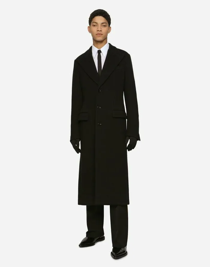 Dolce and Gabbana Coats And Jackets Men Singlebreasted Technical Wool Jersey Coat Black Dolce and Gabbana Coats And Jackets Men Singlebreasted Technical Wool Jersey Coat Black