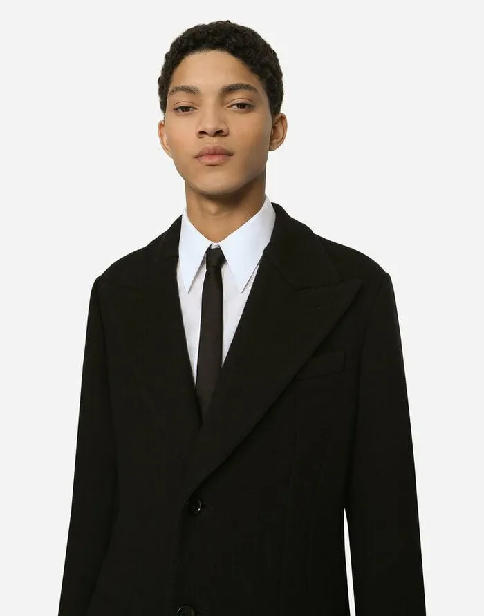 Dolce and Gabbana Coats And Jackets Men Singlebreasted Technical Wool Jersey Coat Black Dolce and Gabbana Coats And Jackets Men Singlebreasted Technical Wool Jersey Coat Black