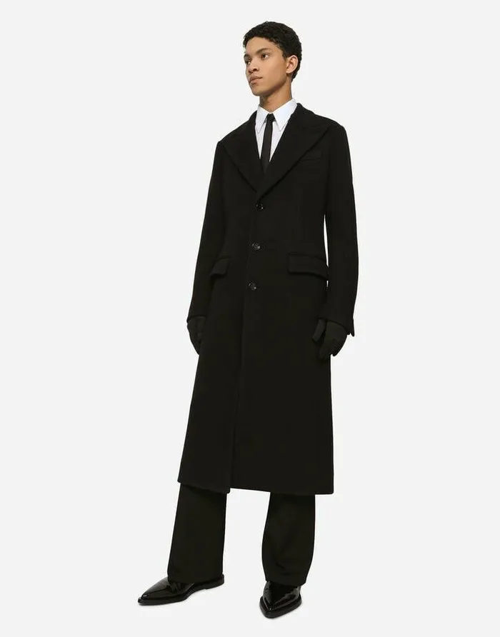 Dolce and Gabbana Coats And Jackets Men Singlebreasted Technical Wool Jersey Coat Black Dolce and Gabbana Coats And Jackets Men Singlebreasted Technical Wool Jersey Coat Black