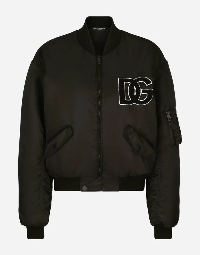 Dolce and Gabbana Coats And Jackets Women Nylon Bomber Jacket With DG Logo Patch Black Dolce and Gabbana Coats And Jackets Women Nylon Bomber Jacket With DG Logo Patch Black